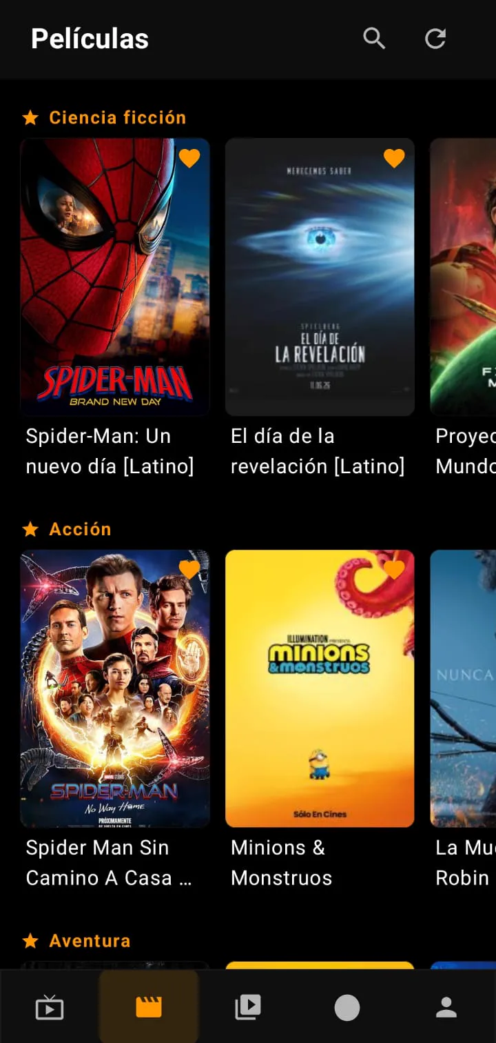 Sección Películas de Cóndor Play con el catálogo por género